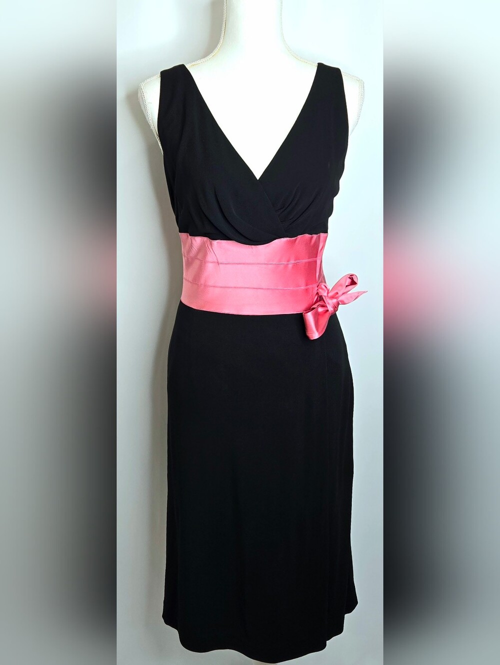 Kay Unger New York Black Pink Silk Bow Cocktail Wedding Guest Dress MOB Size 8